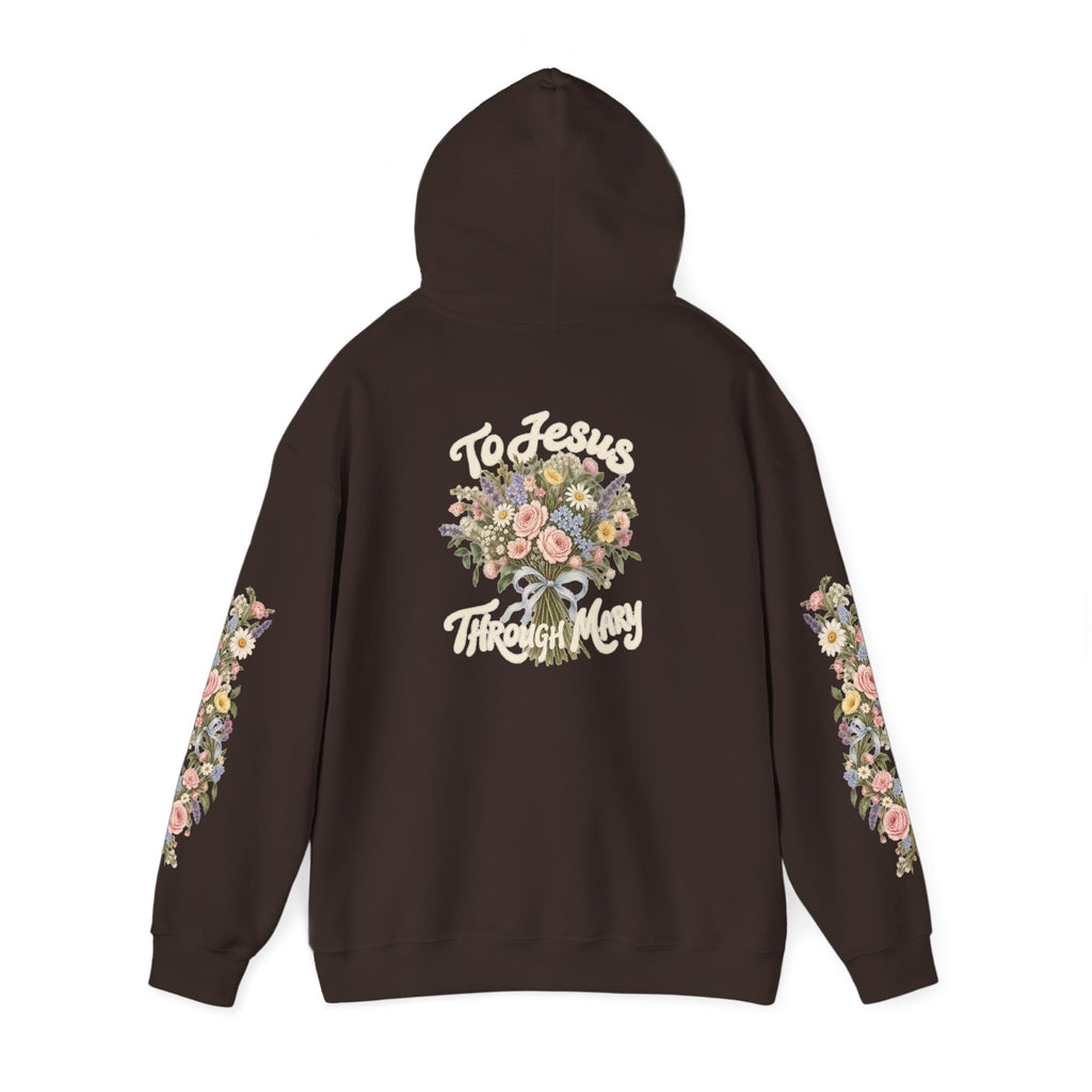 To Jesus Through Mary Floral Hoodie