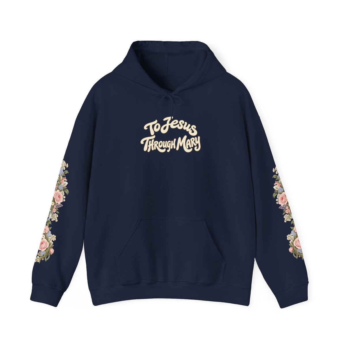To Jesus Through Mary Floral Hoodie