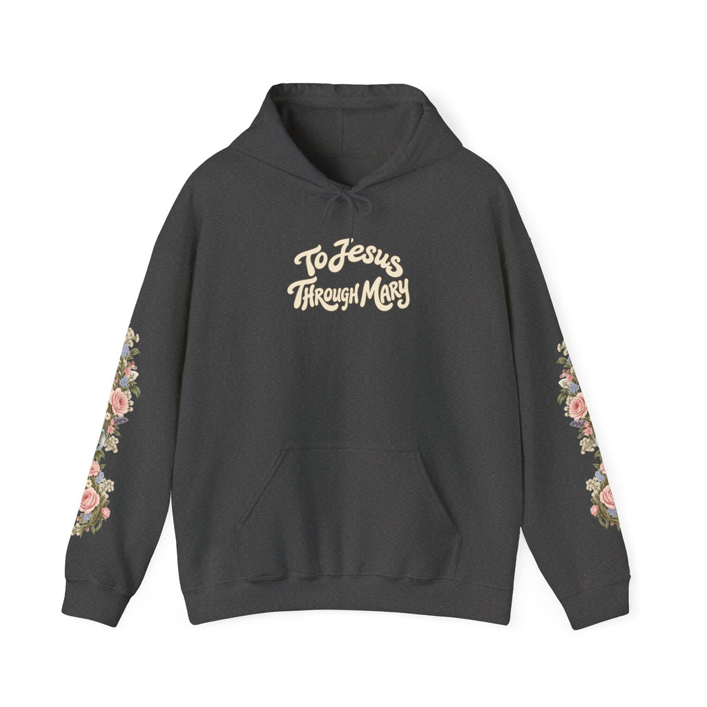 To Jesus Through Mary Floral Hoodie