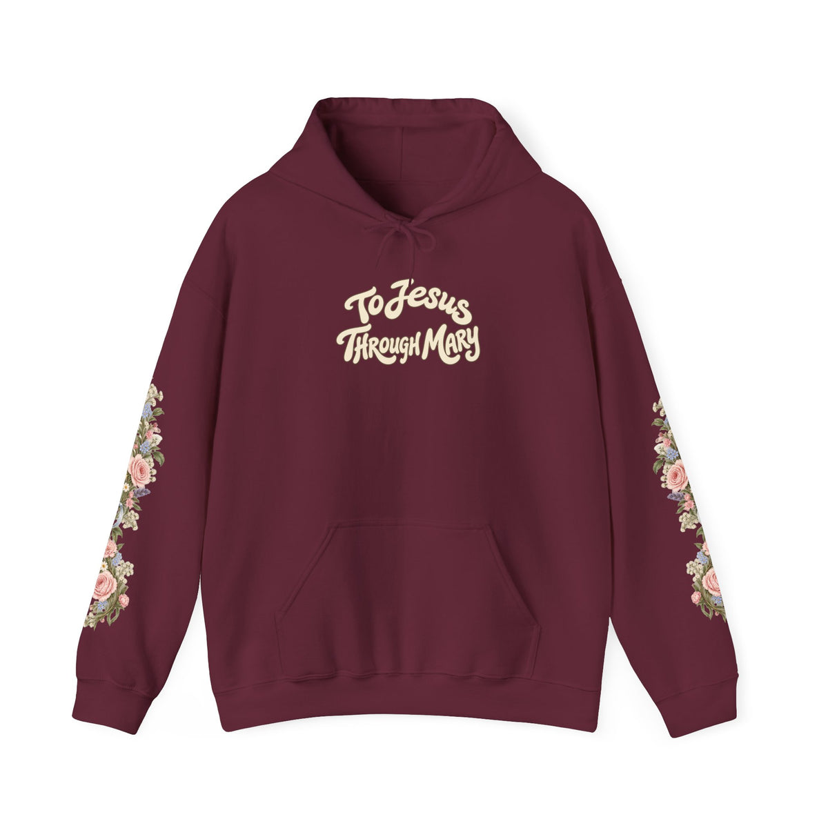 To Jesus Through Mary Floral Hoodie