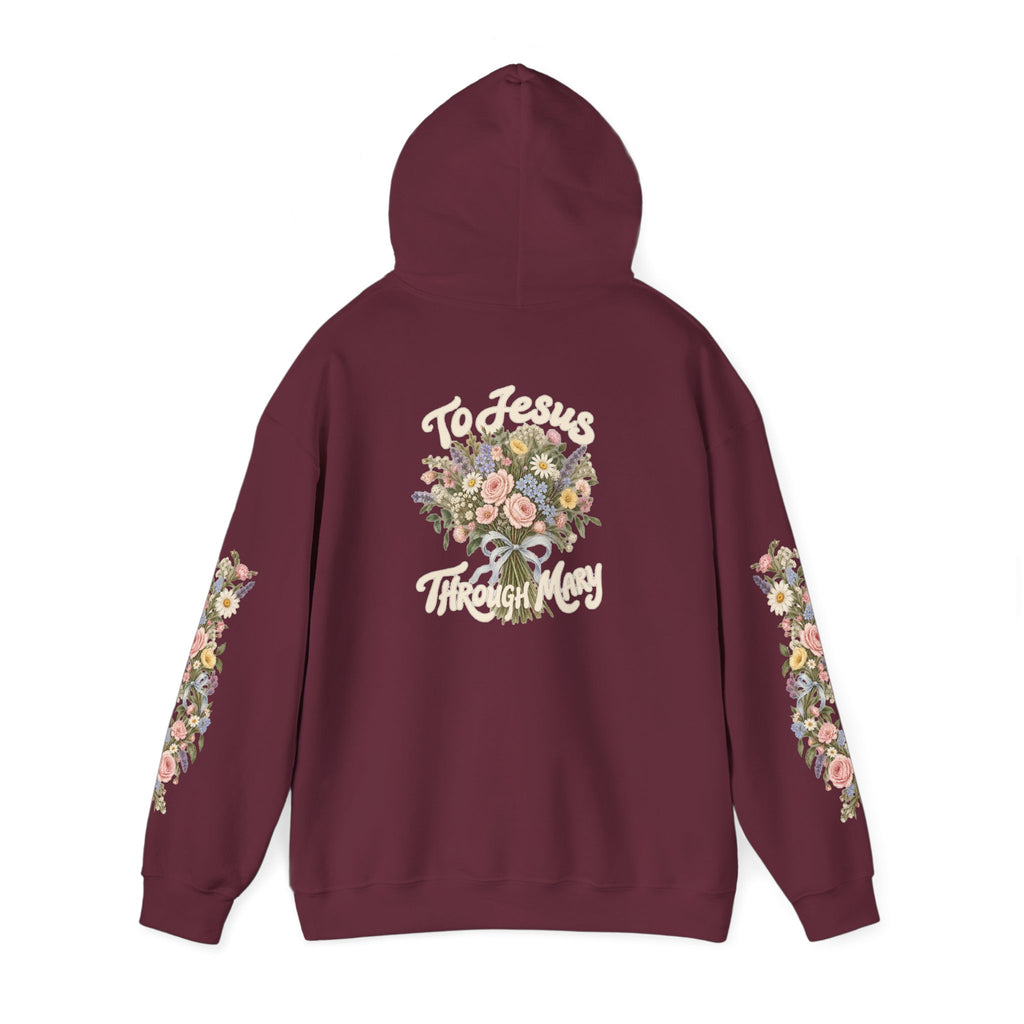 To Jesus Through Mary Floral Hoodie