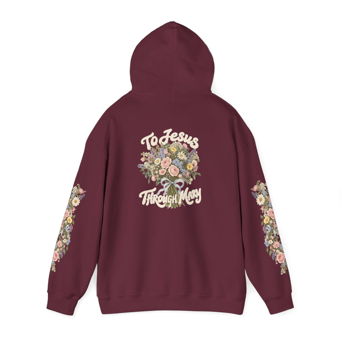 To Jesus Through Mary Floral Hoodie