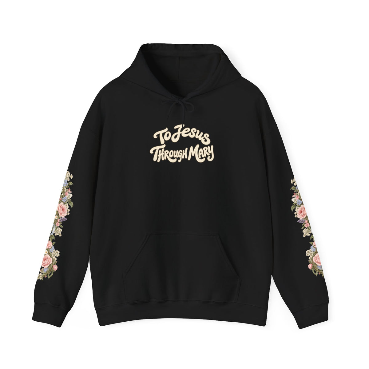 To Jesus Through Mary Floral Hoodie