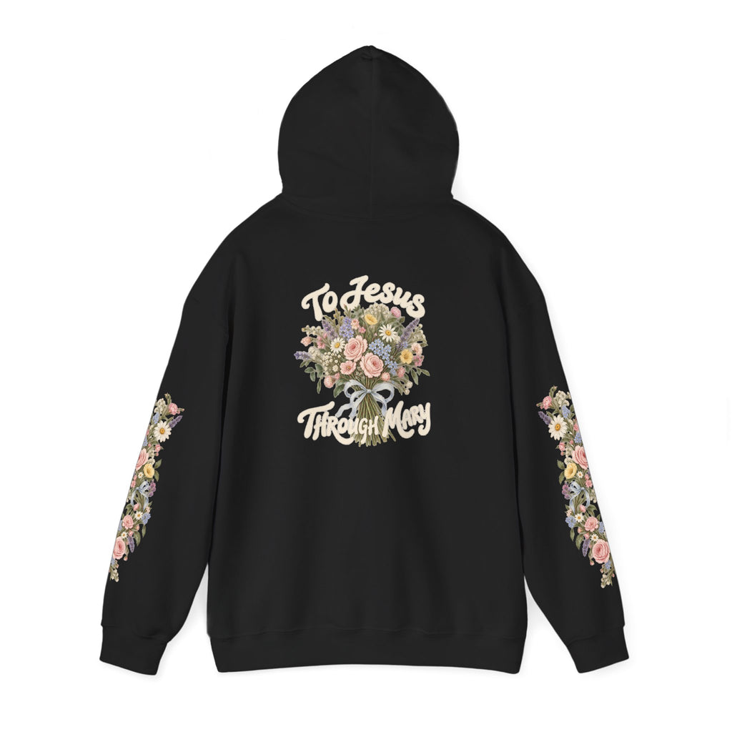 To Jesus Through Mary Floral Hoodie