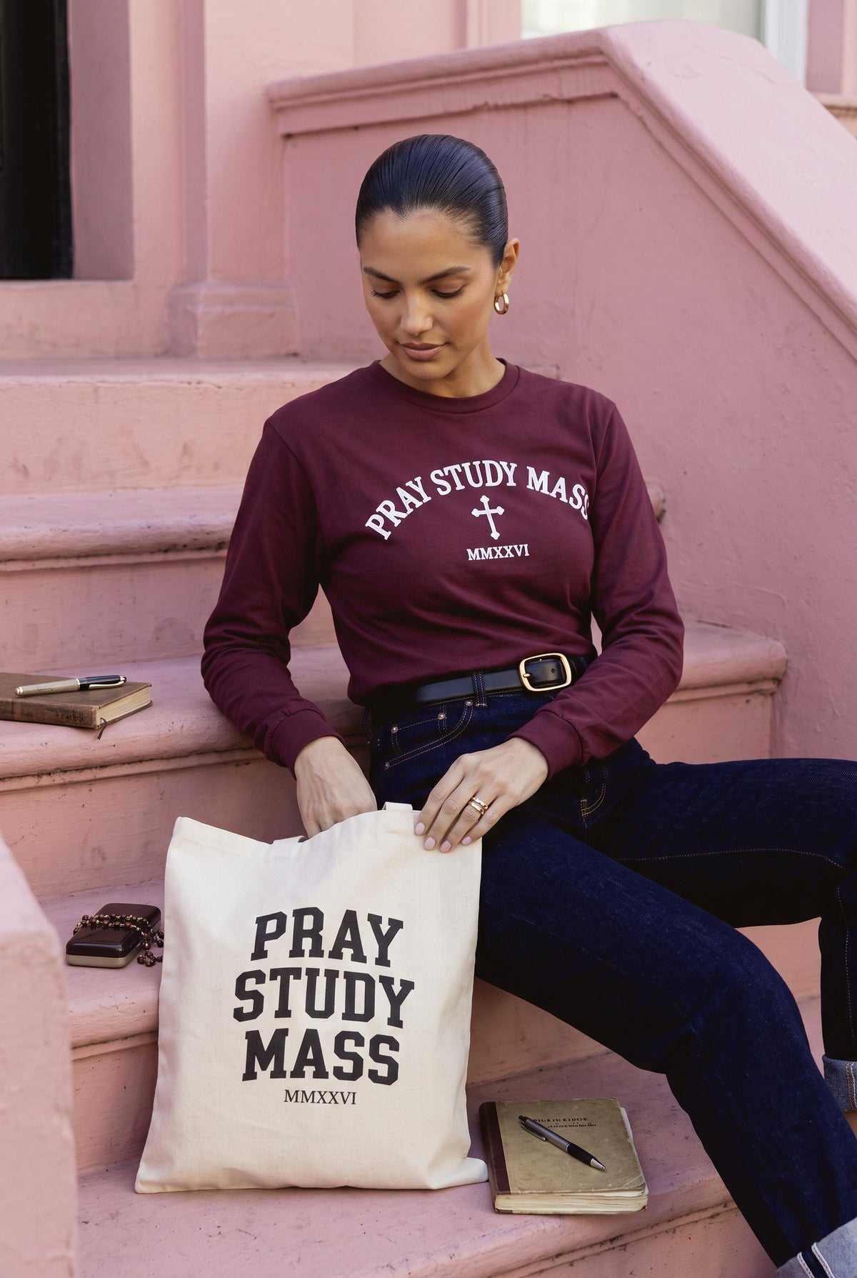 Pray • Study • Mass Collegiate Tote