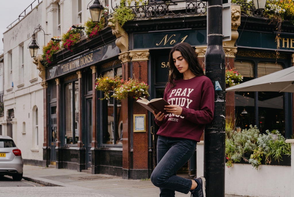 Pray • Study • Mass Collegiate Crewneck